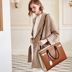 【High Quality】The women's briefcase is made of genuine leather, durable and soft fabric lining, with high-quality metal hardware. The laptop handbag is designed by our designers, to give you a value-for-money experience.  【Dimensions & Structure】     For 15.6' laptop:  (L)16.92 x (W)5.9 x (H)11.42 inches. Adjustable Shoulder strap: 45.66"-55.12"inch. Top handle height: 4.72 inches. Net Weight: 3.3 lbs (1.5 kg). Interior: 1 laptop padded compartment fits up to 15.6 inches laptop, 1 big zipper po Money Briefcase, Briefcase For Women, Mens Leather Satchel, Leather Laptop Bags, Leather Messenger Bag Laptop, Leather Messenger Bag Men, Laptop Handbag, Briefcase Women, Leather Briefcase Men