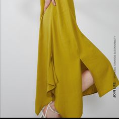 New With Tag Solid Color Summer Midi Dress With High-low Hem, Spring Workwear Maxi Dress With Side Slits, Spring Workwear Midi Dress With Asymmetrical Skirt, Summer Solid Color High-low Hem Maxi Dress, Solid Color High-low Hem Spring Dress, Spring Maxi Dress With High-low Hem, Yellow Asymmetrical Hem Dress For Spring, Solid Color Dresses With Asymmetrical Skirt, Spring Chic Maxi Dress With Asymmetrical Skirt