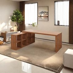 a living room filled with furniture and a potted plant on top of a table