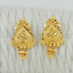 Celebrate the essence of Indian heritage with these radiant 22k gold earrings. Each earring is meticulously designed with traditional patterns that catch the light and add a regal touch to your look. Perfect for both festive occasions and elegant evenings, these earrings are a testament to the rich history of Indian jewelry, offering a blend of classic beauty and modern sophistication. 22k gold earrings handmade jewelry made in India Metal real gold, Purity 22k gold,  length is 2.2 centimeter an Gold Plated Earrings With Intricate Design For Puja, 22k Gold Earrings For Diwali, Yellow 22k Gold Earrings For Wedding, 22k Gold Meenakari Bridal Earrings, Yellow Gold Meenakari Earrings For Diwali, Meenakari 22k Gold Bridal Earrings, Elegant 22k Gold Danglers For Puja, Festive 22k Yellow Gold Bridal Earrings, Yellow Gold Plated Earrings For Festive Occasion