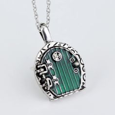 Silver Hobbit Hole, Lord Of The Rings Pendant Locket Necklace - Green Door Green Alloy Jewelry For Gift, Green Pendant Jewelry With Silver Chain, Green Jewelry With Silver Chain As Gift, Green Necklaces, Pendant Locket, Hobbit Hole, Green Door, Necklace Green, Hair Clothes