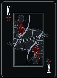 a playing card with an image of a man on the back and stars in the background