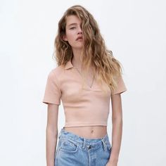 $ White Halter Crop Top, Cropped Polo Shirt, Pink Tube Top, Beige Crop Tops, Cropped Polo, Turtle Neck Crop Top, Polo Shirt Colors, Black Sleeveless Top, Zara Crop Top