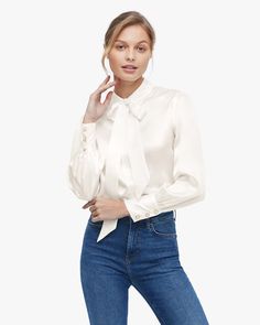 Elegant Button-up Tops For Work, Chic Button-up Blouse For Office, Versatile Long Sleeve Formal Tops, Elegant Tie Neck Blouse For Work, Elegant Tie Neck Top For Office Wear, Elegant Office Shirt With Padded Blouse, Elegant Padded Blouse Shirt For Office, Feminine Tie Neck Tops For Office, Versatile Button-up Tops For Business Casual