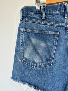 Vintage Rustler Denim Cut-Off Shorts. Worn in and faded with great fringe at the hem. Machine wash regular and lay flat to dry. Size W 33". Approximate measurements:Waist: 33" Inseam: 3"Length: 12.5" Cut Off Shorts, Cut Off, Lay Flat