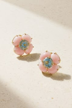 Part of the 'Botanical' collection, Irene Neuwirth's earrings are handcrafted from 18-karat gold and set with glowing pink opals and faceted aquamarine to form flower petals. Luxe Jewelry, Aquamarine Earrings, Coral Jewelry, Opal Earrings, Pink Opal, Fine Jewellery Earrings, Opal Jewelry, Aquamarine, Pink And Gold