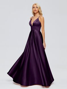 Plum Formal Spaghetti Straps Gown For Prom Season, Formal Spaghetti Strap Gown For Prom, Formal Gown With Spaghetti Straps For Prom Season, Formal Gown With Spaghetti Straps For Prom, Formal Dresses With Sweep Train And Spaghetti Straps, Spaghetti Strap Bridesmaid Dress For Prom Season, Formal Dress With Spaghetti Straps And Sweep Train, Formal Spaghetti Strap Evening Dress For Prom, Purple V-neck Bridesmaid Evening Dress