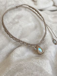 Handmade Adjustable Pendant Choker, Bohemian Handmade Moonstone Necklace, Handmade Bohemian Waxed Cord Choker, Bohemian Waxed Cord Jewelry As Gift, Bohemian Waxed Cord Jewelry Gift, Moonstone Choker Jewelry Gift, Bohemian Silver Macrame Jewelry, Handmade Waxed Cord Pendant Jewelry, Handmade Pendant Jewelry With Waxed Cord