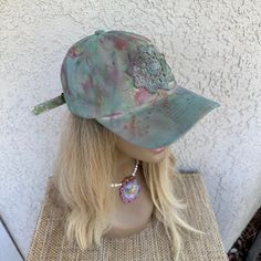 One of a kind, hand tie dyed and painted dad hat with glitter and crochet detail. Adjustable back strap Festival Baseball Cap With Curved Brim, Artsy Festival Hats One Size Fits Most, Handmade Adjustable Baseball Cap, Handmade Snapback Baseball Cap For Festival, Curved Brim Baseball Cap For Festivals, Adjustable Curved Brim Baseball Cap For Festivals, Bohemian Festival Baseball Cap With Curved Brim, Adjustable Cotton Tie-dye Hat, One Size Fits Most Baseball Cap For Festivals