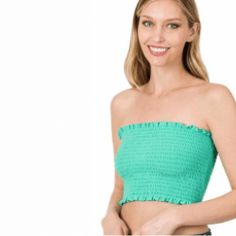 Lora Smocked Tube Top - La Belle Gina Boutique Ruched Tube Top For Summer Day Out, Casual Smocked Back Tube Top For Beach, Trendy Bandeau Tube Top For Spring, Spring Tube Top With Elastic Waistband For Day Out, Casual Beach Tube Top With Smocked Back, Casual Strapless Tube Top For Day Out, Versatile Summer Tops With Elastic Waistband, Casual Tube Top With Elastic Waistband For Day Out, Versatile Tops With Elastic Waistband For Summer