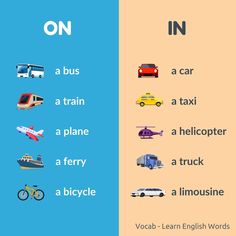 the words on in and out of each other are shown with different types of vehicles