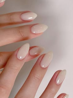 2025 Trend Nails, Morena Nail Color, Short Extensions Nails, Nails For A White Dress, Almond Nails Natural Color, Nail Gel Design Classy, Small Nail Designs Simple, Milky French Manicure Almond Nails, Work Nails Professional Gel