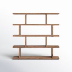 a wooden shelf with several shelves on it