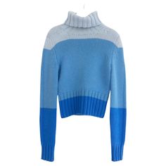 Super rare, super cool Celine jumper - from the Spring 2000 catwalk when Micheal Kors was at the label. Look 45 on the runway. Worn once. Made from very soft, thick cashmere in blocks of pale blue, sky blue and cerulean. It has a slim fit with deep funnel neck. Size S. Approx un-stretched measurements - bust/waist 32” and length 19.5” Sweater Design, Blue Colour, Colour Block, Jumper Sweater, Cashmere Sweater, Super Cool, Vintage Tops, Cashmere Sweaters, Fashion Boutique