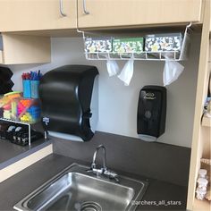 the kitchen sink is clean and ready for us to use in the day care area