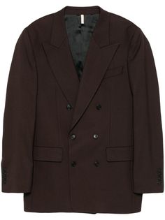 chocolate brown twill weave double-breasted button fastening peak lapels long sleeves buttoned cuffs chest welt pocket dart detailing two front flap pockets English rear vents full lining internal pockets straight hem Twill Weave, Mens Outerwear, Dart, Flap Pocket, Chocolate Brown, Welt Pocket, Outerwear Jackets, Double Breasted, Blazer Jacket