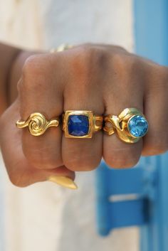 Greek Traditional Jewelry, Blue Jade Jewelry, Greek Jewelry Ancient, Blue And Gold Jewelry, Greek Rings, Ancient Greek Ring, Greek Accessories, Turquoise Jewelry Rings, Ancient Greek Jewelry