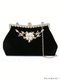 BagForLove - Chic Black Velvet Diamond Evening Bag with a Touch of Glamour Glamorous Black Clutch Bag, Glamorous Black Bag For Gift, Glamorous Black Bag For Gifts, Glamorous Black Shoulder Bag For Formal Occasions, Black Glamorous Formal Bag, Glamorous Black Evening Bag, Glamorous Black Formal Bag, Black Rectangular Wedding Bags, Black Handheld Bag For Events