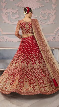 Bridal Choli, Red Bridal Lehenga, Dabka Work, One Piece Gown, Gold Lehenga, Pakistani Bridal Dress, Bridal Dupatta, Bridal Lehenga Red, Wedding Red