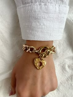 Gold Chunky Chain Bracelet Heart Charm Heart Bracelet Heart - Etsy Heart-shaped Metal Chain Bracelet For Valentine's Day, Metal Heart Chain Bracelet For Valentine's Day, Trendy Metal Heart Bracelet For Valentine's Day, Trendy Metal Heart Charm Bracelet, Trendy Metal Charm Bracelet With Heart Charm, Trendy Metal Bracelets With Heart Charm, Heart-shaped Metal Bracelet With Adjustable Chain, Metal Heart Bracelet With Chain, Heart-shaped Metal Bracelet With Chain