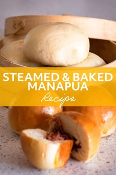 steamed and baked manapua bread in a wooden bowl