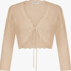 Very Pretty Cropped Sweater. 3/4 Sleeves, Tie Front. Color Is Apricot. Dropshoulders-Shoulder To Shoulder Is 24.5”, Sleeve Length Is 14”, Back Neck To Hem Is 16.5”, Armpit To Armpit Is Approx 21” Shrugs For Dresses, Shrugs For Women, Women Shrug, Bolero Crochet, Cropped Shrug, Sleeve Bolero, Shrug For Dresses, Bolero Cardigan, Shrugs And Boleros