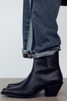 HEELED COWBOY ANKLE BOOTS - Black | ZARA United States Fall Ankle Chelsea Boots With Zipper, Western Ankle Boots With Zipper Closure, Zara Ankle Boots With Stacked Heel, Western Boots With Zipper And Pointed Toe, Zara Heeled Boots With Stacked Heel For Fall, Zara Stacked Heel Boots For Fall, Zara Ankle Moto Boots For Fall, Zara Winter Boots With Square Toe, Zara Low Heel Boots For Fall