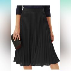 Classic A Line Pleated Midi Swing Skirt! Elegant Non-stretch Pleated Skirt, Elegant Non-stretch Knee-length Pleated Skirt, Black Flowy Pleated Skirt For Formal Occasions, Black Flowy Pleated Skirt For Formal Events, Formal Black Flowy Pleated Skirt, Black Pleated Hem Mini Skirt, Black Pleated Hem Skirted Bottoms, Black Pleated Skirt With Pleated Hem For Spring, Black Non-stretch Pleated Mini Skirt