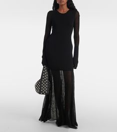 Anita knitted maxi dress in black - Proenza Schouler | Mytheresa Chic Knit Maxi Dress For Parties, Chic Knit Evening Dresses, Stretch Viscose Maxi Dress, Floor-length Viscose Evening Dress, Evening Floor-length Viscose Dress, Long Knit Party Dress, Elegant Stretch Knit Maxi Dress, Knit Midi Dress For Evening, Stretch Knit Maxi Dress For Party