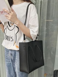 BirdinBag - Stylish Black PU Tote Bag: Minimalistic Design with Inner Pouch Word Wrap, Practical Design, Minimalistic Design, Bags Tote, Handle Bag, Womens Tote Bags, Top Handle, Minimalist Design, Tote Bags