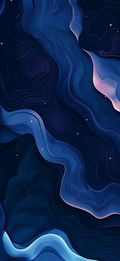 an abstract blue background with wavy lines and stars in the night sky, as seen from above