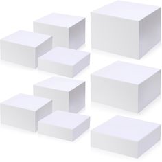 six white boxes are stacked on top of each other