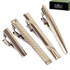 BMC 4pc Metal Alloy Mens Luxury Fashi… Bar Mix, Boutique Display, Gold Tie, Silver Tie, Tie Tack