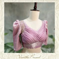 #frillblouse Draping Blouse Designs, Designer Hands For Blouses, Pop Sleeves Blouse Design, V Neck Aari Work Blouse, Frill Blouse Designs Latest, Fancy Blouse Designs Patterns Back, Pleated Blouse Designs, Frill Blouse Designs, Blouse Draping