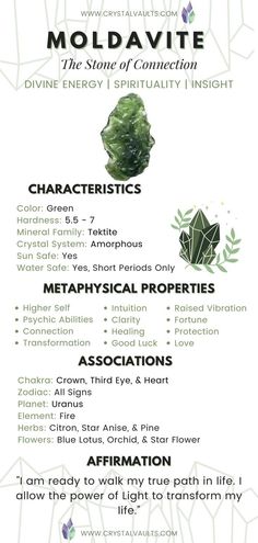 Moldivate Crystal Meaning, Moldavite Affirmation, Moldivate Crystal, Moldavite Crystal Meaning, Moldavite Properties, Spell Jar Recipes, Crystal Encyclopedia, Crystal Healing Chart, Crystals Meanings