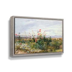 a painting on the wall of a field with flowers