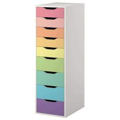 a multicolored cabinet with five drawers