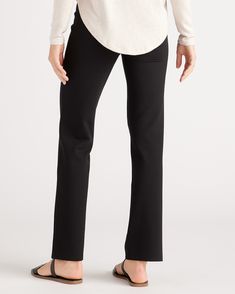 If dress pants and yoga pants had a kid - this would be it. The stretchy, performance knit makes these pants equally appropriate for work or the couch.  | Quince | Women's Ponte Straight Leg Pants in Black, Ultra-Stretch Versatile Pant, Size Small, Rayon Lean Style, Straight Legged Pants, Squat Proof Leggings, Black Minimal, Silk Tee, Straight Leg Pant, Travel Pants, Fun Pants, Ponte Pants