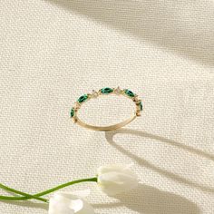 14k Solid Gold Emerald Marquise Band Ring Dainty Maquise | Etsy Elegant Green Eternity Band For May Birthstone, Elegant Green May Birthstone Eternity Band, Elegant Green Eternity Band For Anniversary, Elegant May Birthstone Eternity Band For Wedding, Elegant Emerald Eternity Band For Wedding, Solitary Engagement Ring, Marquise Band, Marquise Wedding Ring, Emerald Band Ring