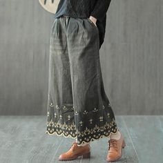 ·Item Code: 1436020899902·Women Jeans·Cotton·Loose,Flower,Embroidery,Wide Leg One SizeWaist: 74.00 - 96.00 cm/ 29.13 - 37.80 "Hip: 114.00 cm/ 44.88 "Thigh: 74.00 cm/ 29.13 "Leg Opening: 70.00 cm/ 27.56 "Length: 90.00 cm/ 35.43 "Front Crotch: 38.00 cm/ 14.96 "Back Crotch: 44.00 cm/ 17.32 " High Waist Embroidered Cotton Bottoms, High Waist Embroidered Bottoms For Spring, High Waist Cotton Bottoms With Floral Embroidery, High-waist Embroidered Cotton Bottoms, Embroidered Baggy Bottoms For Spring, Baggy Embroidered Bottoms For Spring, Embroidered Cotton Bottoms For Fall, Casual Cotton Bottoms With Floral Embroidery, Spring Embroidered Wide Leg Bottoms