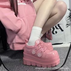 Color: Pink, size: 37 Thick Shoes, Kawaii Shoes, Fitness Watch, Pink Heels, Leather Shoes Woman, Pretty Shoes, Different Fabrics, Brunei, Platform Shoes