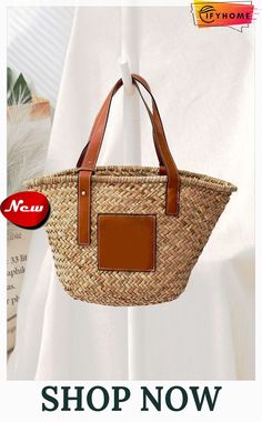 Beige Bohemian Woven Large Straw Bag 20*8*19cm Bohemian Bags With Leather Handles For Spring, Light Brown Bucket Shoulder Bag With Large Capacity, Light Brown Large Capacity Bucket Shoulder Bag, Light Brown Square Shoulder Bag For Shopping, Light Brown Woven Shoulder Bag, Bohemian Brown Bucket Bag With Double Handle, Bohemian Natural Large Capacity Bucket Bag, Bohemian Large Capacity Natural Bucket Bag, Bohemian Bags For Spring Shopping