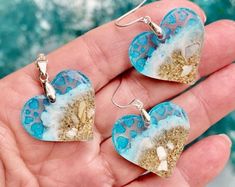 Beach Heart, Tropical Jewelry, Valentines Earrings, Beach Earrings, Silver Background, Jewelry Diy Bracelets, Turtle Earrings, Earrings And Necklace, Heart Shaped Earrings