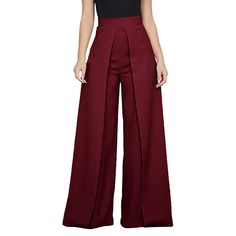 Wine Red Back Zipper Casual Wide Leg Pants Reunion Outfit, Old Money Fits, Elastic Waist Trousers, Loose Fitting Pants, Trouser Outfit, Casual Wide Leg Pants, Outfits To Try, Casual Blazer, Outfit Women