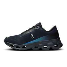 the on cloud running shoe in black and blue