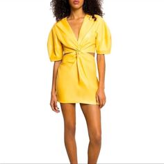 New With Tags! Great Quality. Yellow V-neck Mini Dress For Date Night, Elegant Yellow Mini Dress For Date Night, Chic Mustard Mini Dress, Yellow V-neck Dress For Night Out, Yellow Mini Dress For Cocktail, Elegant Yellow Dress For Day Out, Yellow V-neck Mini Dress For Brunch, Yellow Mini Dress For Cocktail Events, Chic Yellow Mini Dress For Spring