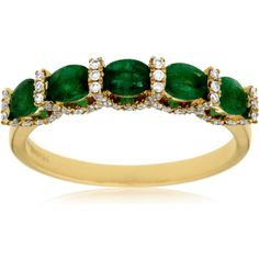 Royal 14K Yellow Gold Emerald & Diamond Ring - 0.85 Carat Emerald, 0.32 Carat Diamond Total Weight Elegant Half Eternity Emerald Ring, Formal Round Emerald Ring With Pave Setting, Elegant Half Eternity Emerald Ring For Anniversary, Elegant Emerald Half Eternity Ring, Elegant Round Emerald Ring With Half Eternity Setting, Elegant Round Emerald Ring With Half Eternity Band, Luxury Emerald Half Eternity Diamond Ring, Elegant Emerald Ring With Diamond In Round Band, Formal Emerald Ring With Pave Setting