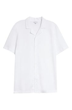 The renowned British label serves up long-lasting quality and comfort with this refined button-up crafted from lightweight and breathable cotton. 29" length (size Medium) Front button closure Notched collar Short sleeves 100% cotton Machine wash, dry flat Made in Portugal Men's Designer Clothing Classic Camp Shirt With Relaxed Fit And Collar, Classic Collared Camp Shirt With Relaxed Fit, Classic Collared Short Sleeve Unstructured Shirt, Classic Collared Short Sleeve Shirt, Classic Relaxed Fit Camp Shirt, Classic Spring Camp Shirt With Placket, Spring Classic Button-up Camp Shirt, Classic Unstructured Short Sleeve Shirt With Button Closure, Classic Spring Button-up Camp Shirt