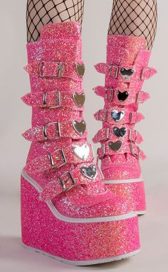 Rave Boots, Demonia Boots, Goth Shoes, Demonia Shoes, Fest Outfits, Glitter Boots, Pink Boots