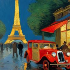 an oil painting of the eiffel tower in paris, with people walking by